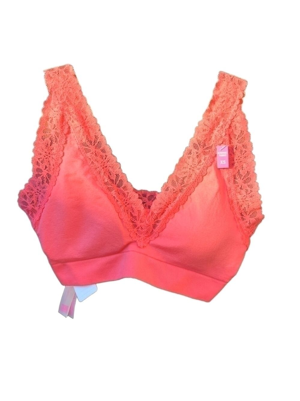 NWT Victoria's Secret Pink bralette XS coral pink floral lace vneck